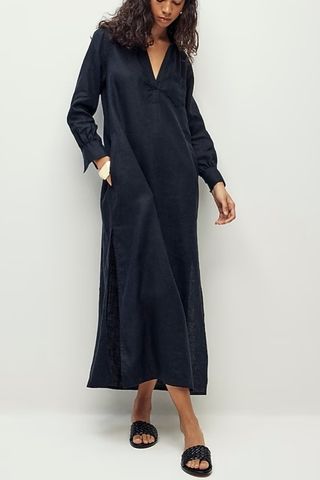 Bungalow Maxi Popover Dress in Dip-Dyed Linen