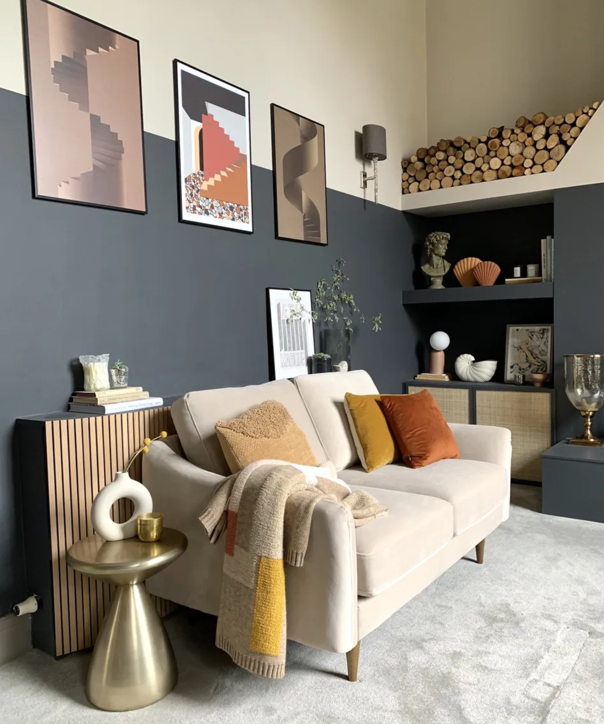 Living room with built in shelving