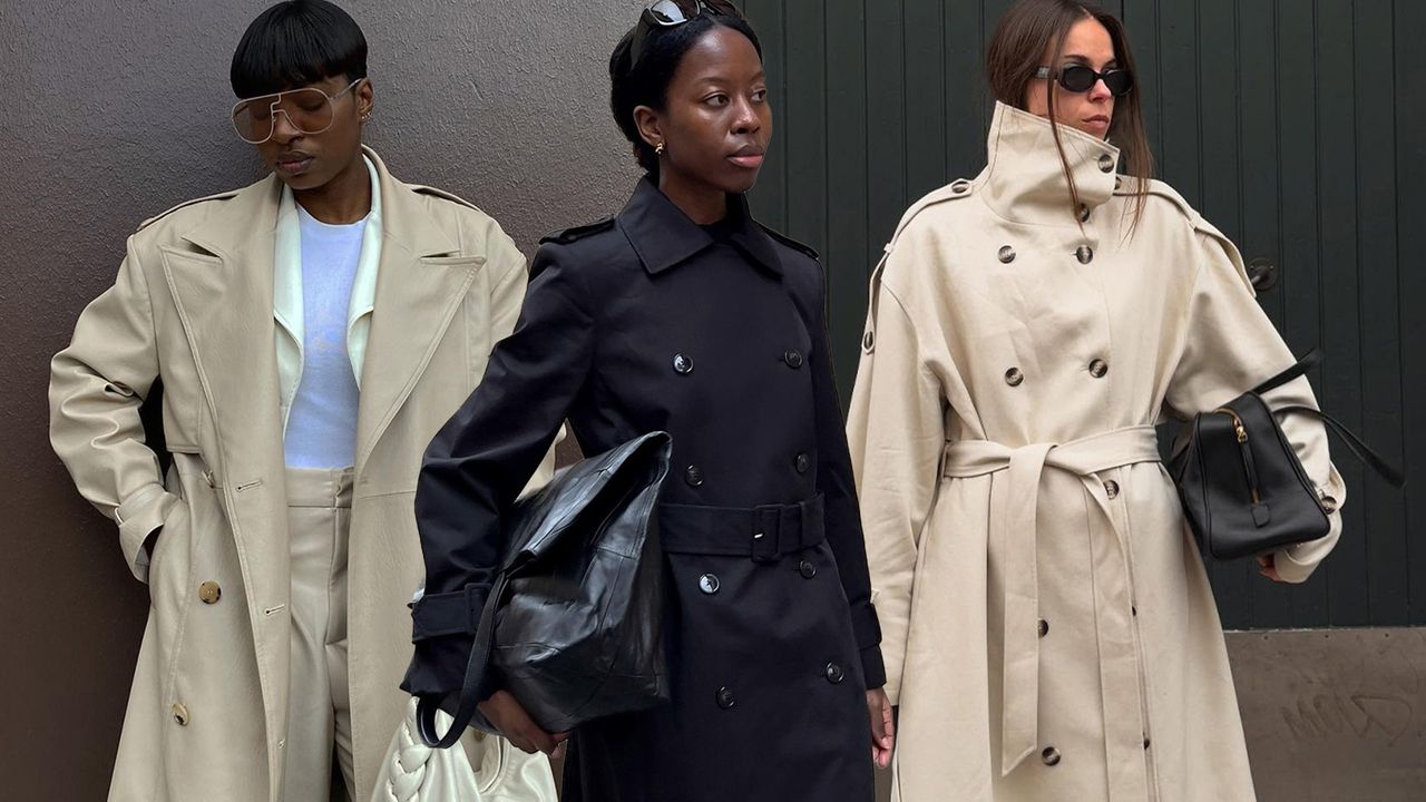 spring trench coats are shown in a collage of trench coat outfits ideas 