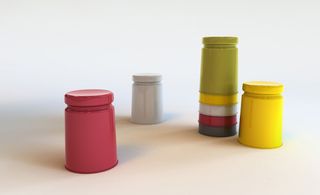 Brightly coloured stackable stools