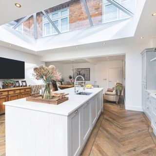 Flat roof kitchen extension with roof lantern to flood the space with natural light