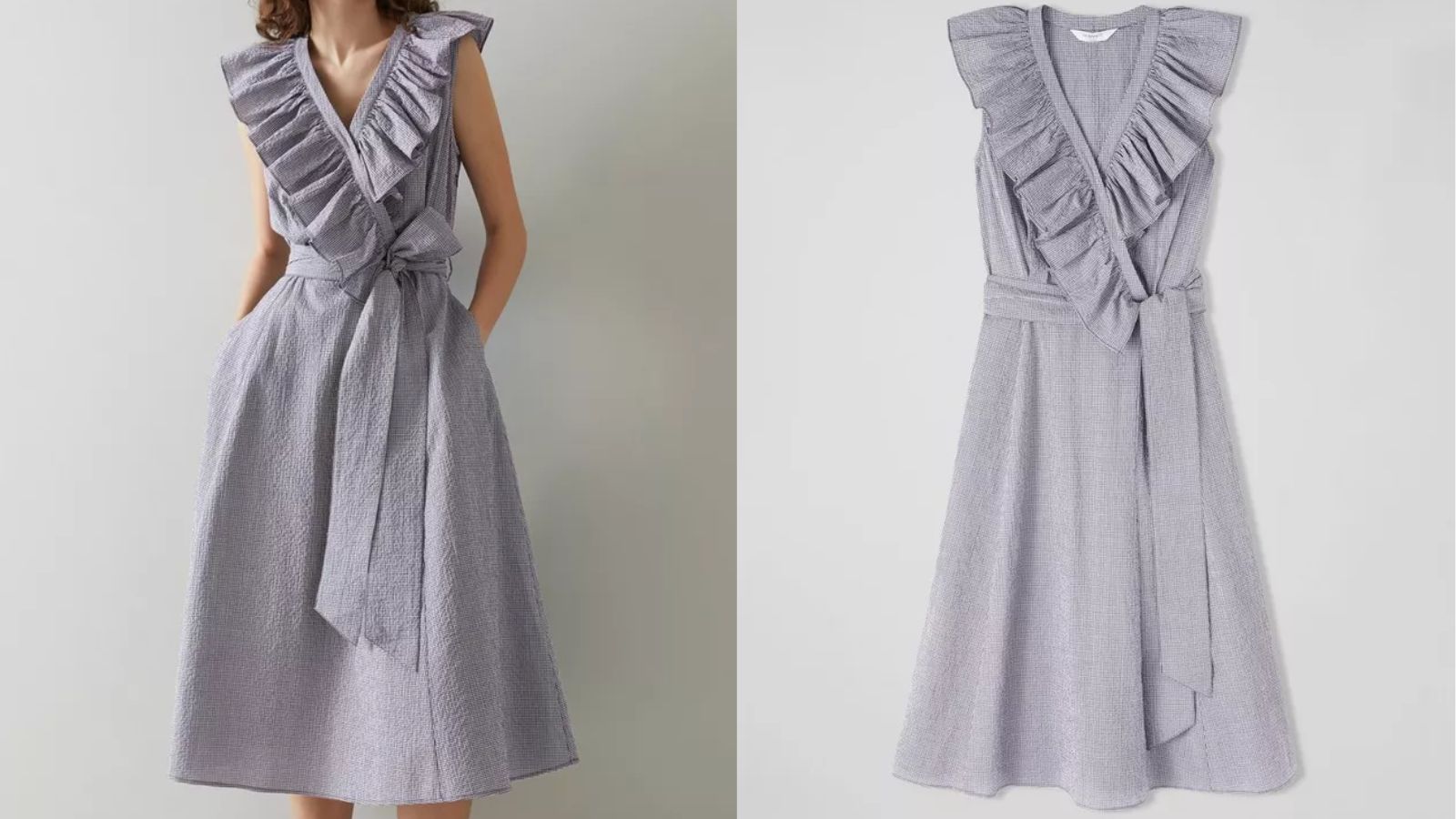 ruffled collared grey wrap dress