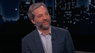 Judd Apatow with a suit jacket on talking during an appearance on Jimmy Kimmel Live