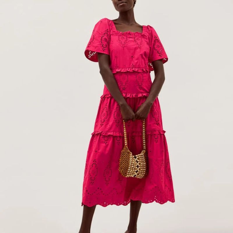 Monsoon, Brooke Cutwork Midi Dress Pink