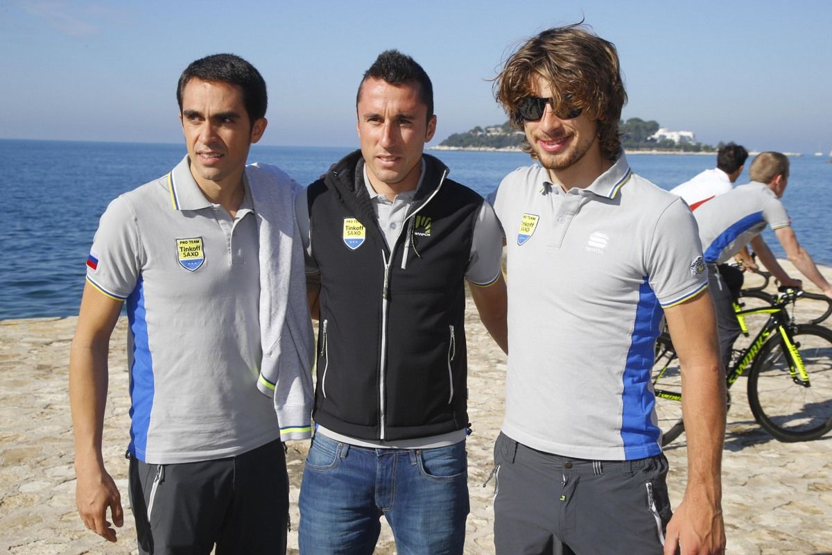 Alberto Contador, Robert Ki&scaron;erlovski and Peter Sagan pose for a photo