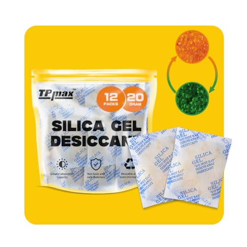 20g X 12 Packs Silica Gel Desiccant Sachets, Reusable Dehumidifiers With Color Indicator, Ideal for Storage, Closets, and Basements