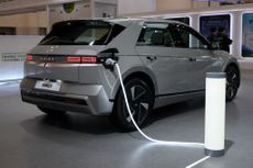 A Hyundai Motor electric car Ioniq 5 is displayed at the World Climate Industry Expo (2024 WCE) held at BEXCO in Busan on September 4, 2024. (Photo by ANTHONY WALLACE / AFP) (Photo by ANTHONY WALLACE/AFP via Getty Images)