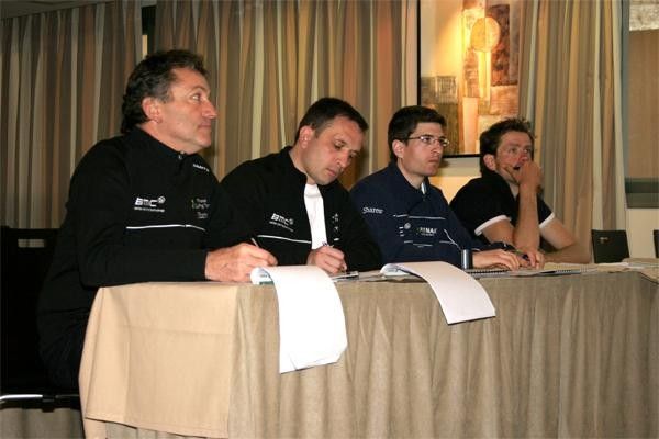 Before the day's training ride, riders and management from non English-speaking countries take lessons in the language. Like T-Mobile, the team recently declared that its official tongue is English.