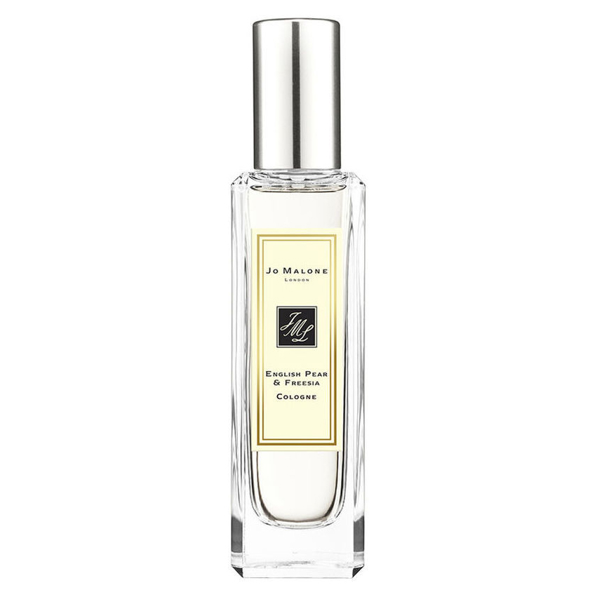 Jo Malone English Pear and Freesia fragrance in a tall glass bottle