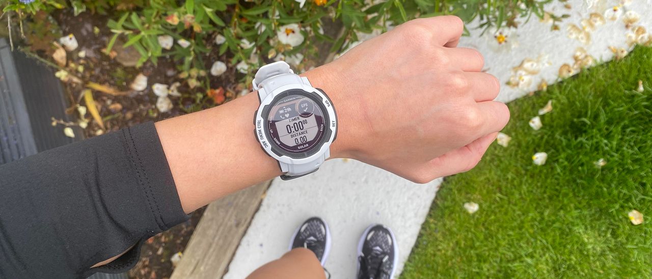 Garmin Instinct 2S being tested by our reviewer