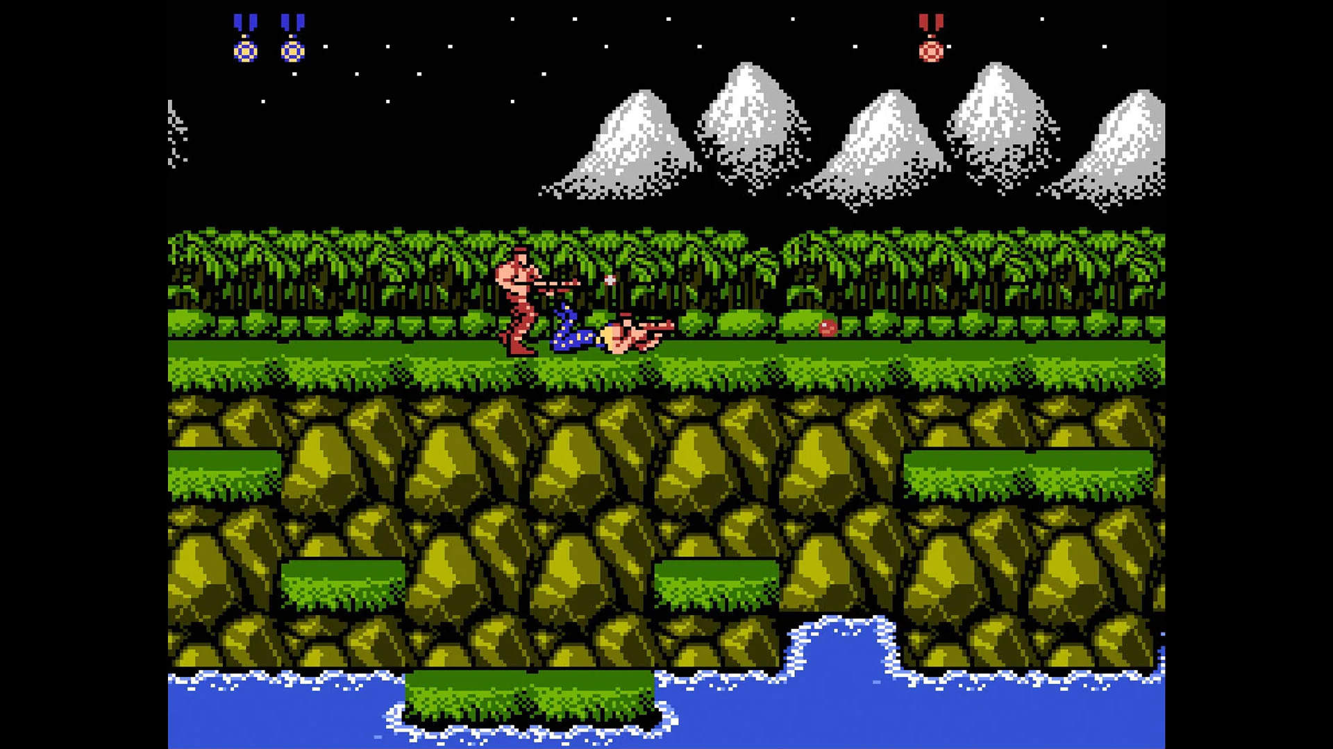 Best NES games: two players shooting a machine in the game Contra.