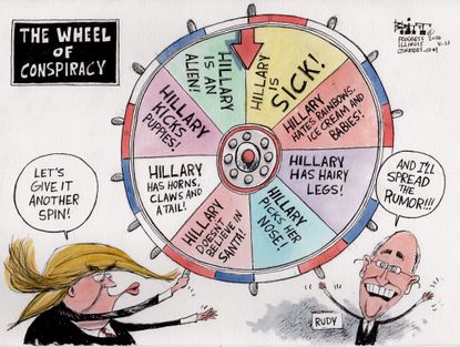 Political cartoon U.S. 2016 election Donald Trump Hillary Clinton