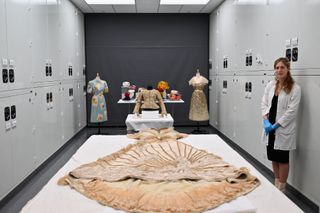 Historical garments are displayed at The Metropolitan Museum of Art's announcement of the Costume Institute's spring 2024 exhibition, "Sleeping Beauties: Reawakening Fashion" in New York.
