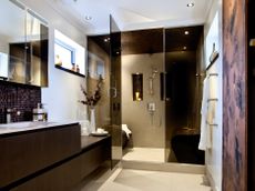a steam room in a bathroom with luxury touches