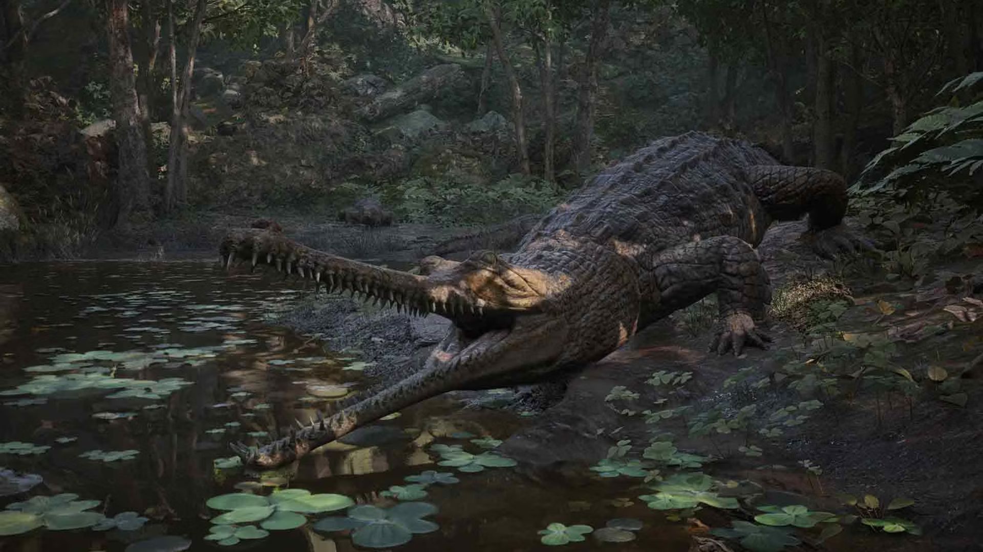 A crocodile in the jungle in Metal Gear Solid 3 Snake Eater remake