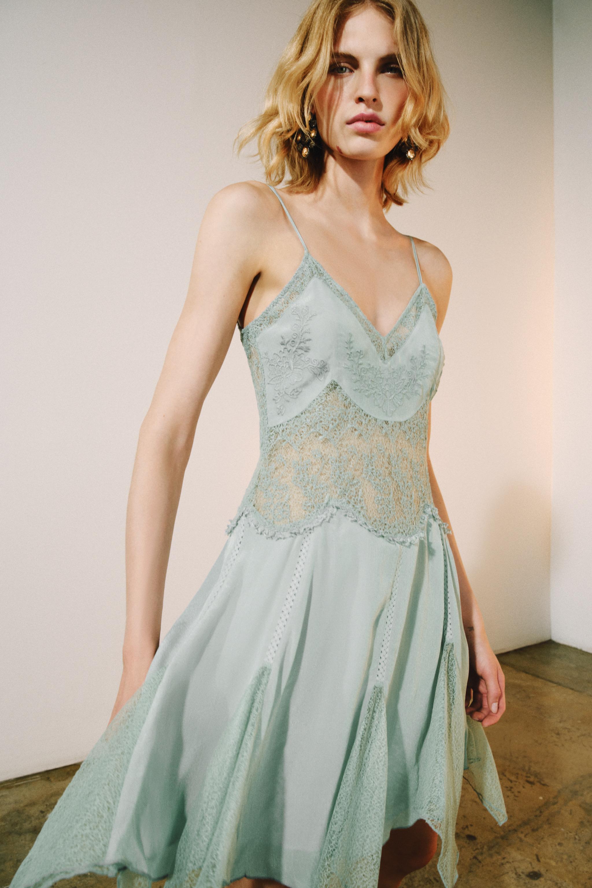 ZARA Zw Collection Short Lace Dress - Pastel Blue - Xs