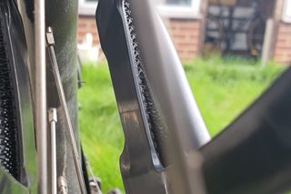 Close up of the velcro mounting system for the Crud MK3 mudguards