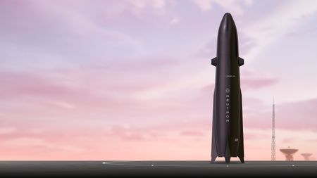 An artist's impression of Rocket Lab's next generation Neutron rocket, referred to by the company's CEO Peter Beck as a "2050 rocket".