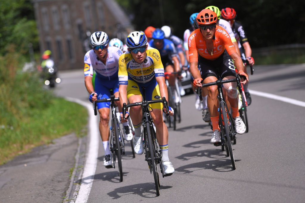 EREZEE BELGIUM AUGUST 19 Zdenek Stybar of Czech Republic and Team Deceuninck QuickStep Aaron Van Poucke of Belgium and Team Sport Vlaanderen Baloise Matteo Trentin of Italy and CCC Team during the 41st Tour de Wallonie 2020 Stage 4 a 1994km stage from Blegny to Ereze 334m TourdeWallonie TRW2020 on August 19 2020 in Erezee Belgium Photo by Luc ClaessenGetty Images