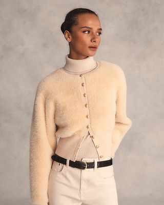 jcrew Fitted-Waist Cardigan Sweater in Fuzzy Yarn