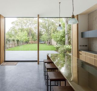 house kitchen area with garden view