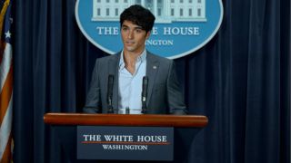 Alex giving a speech at the White House podium