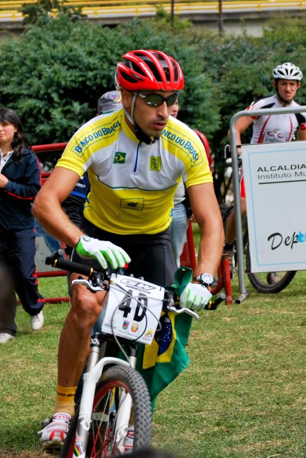 A racer from Brasil takes a lap in the team relay