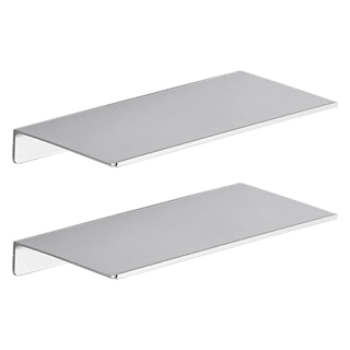 A set of silvery chrome floating shelves