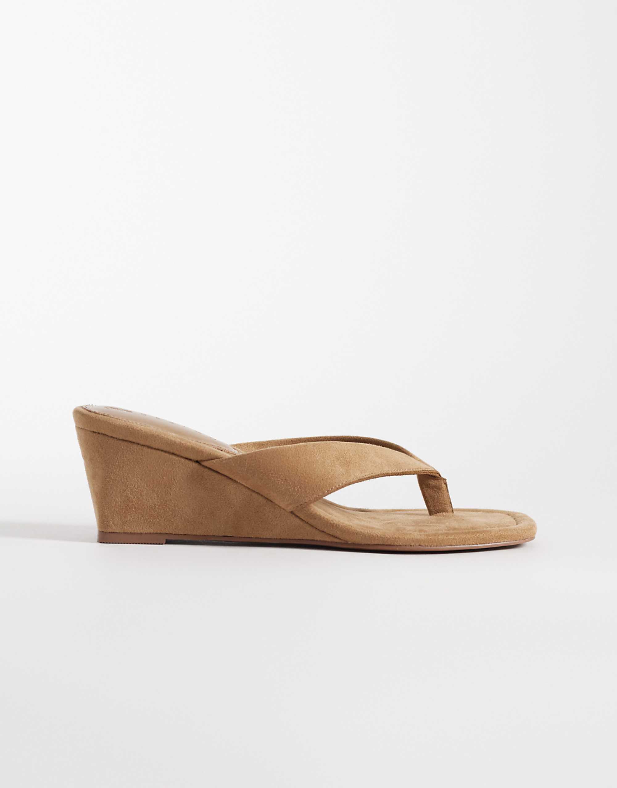 Asos Design Harlow Toe Thong Wedge Sandals in Taupe Suedette