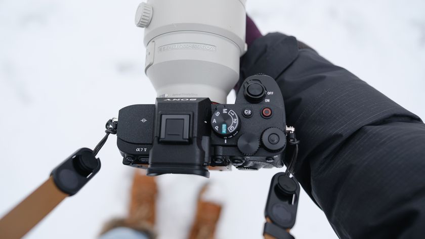 The Sony A7 V covered in snow