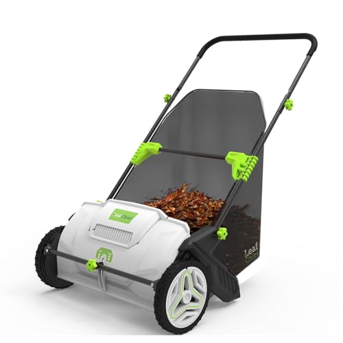 Garden Force Leaf Chief - Grass &amp;amp; Leaf Sweeping Collector - 100l Removable Collection Bag &amp;amp; Wall Hanging Bracket - Wide 21 Inch Capacity - Adjustable Rotating Brush - Includes Bonus Wall Bracket