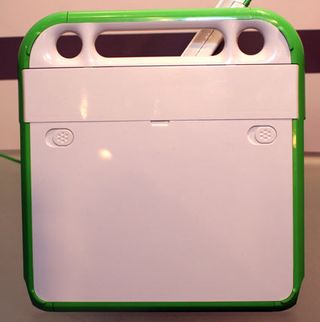 Bottom of the OLPC showing the battery compartment.