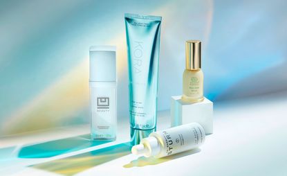 beauty products from net-a-porter including Koras skin cream, Dr. Barbara Strum serum and Tata Harper serum 
