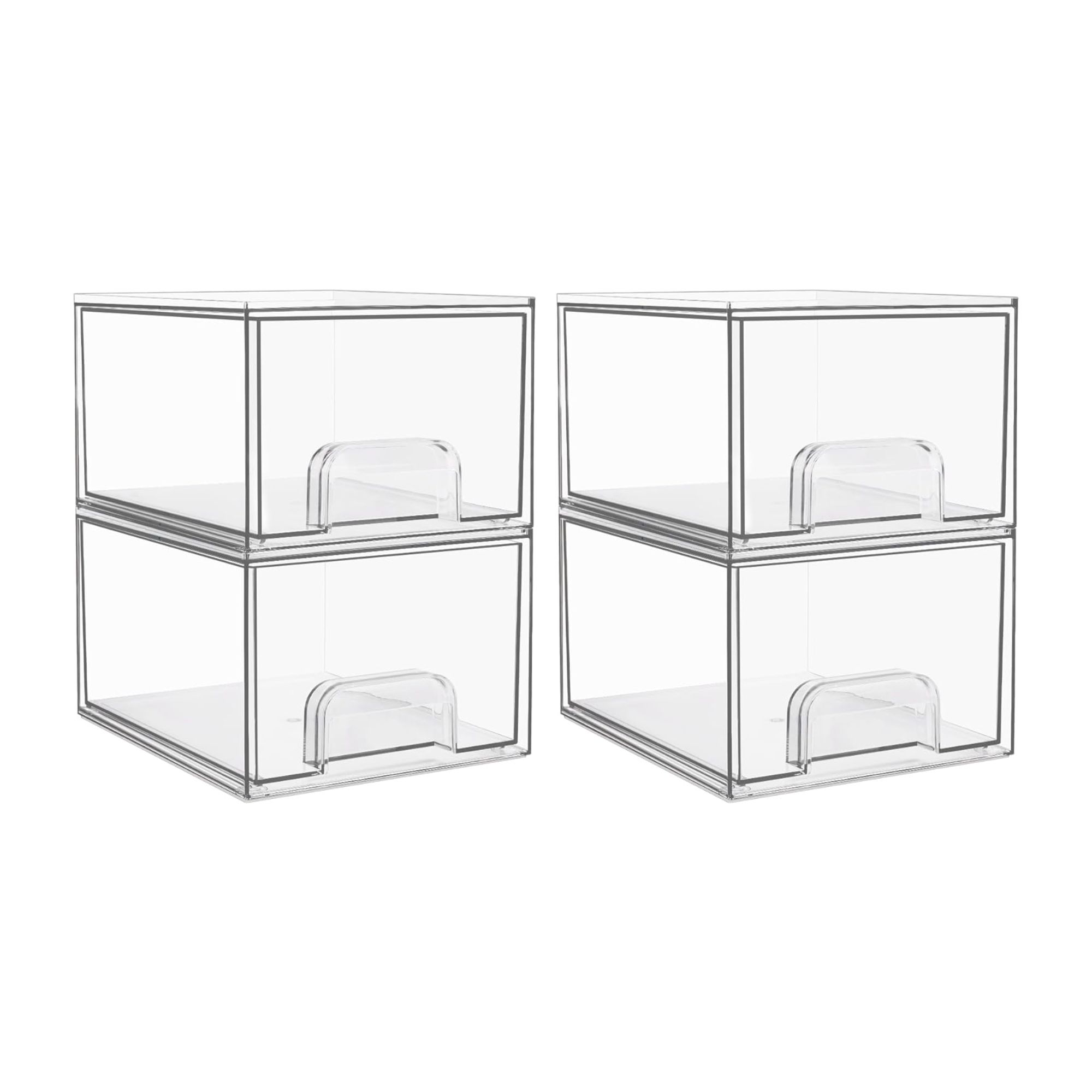 Two clear stackable storage drawers
