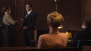 Kumail Nanjiani as Steve Banerjee in court in Welcome to Chippendales