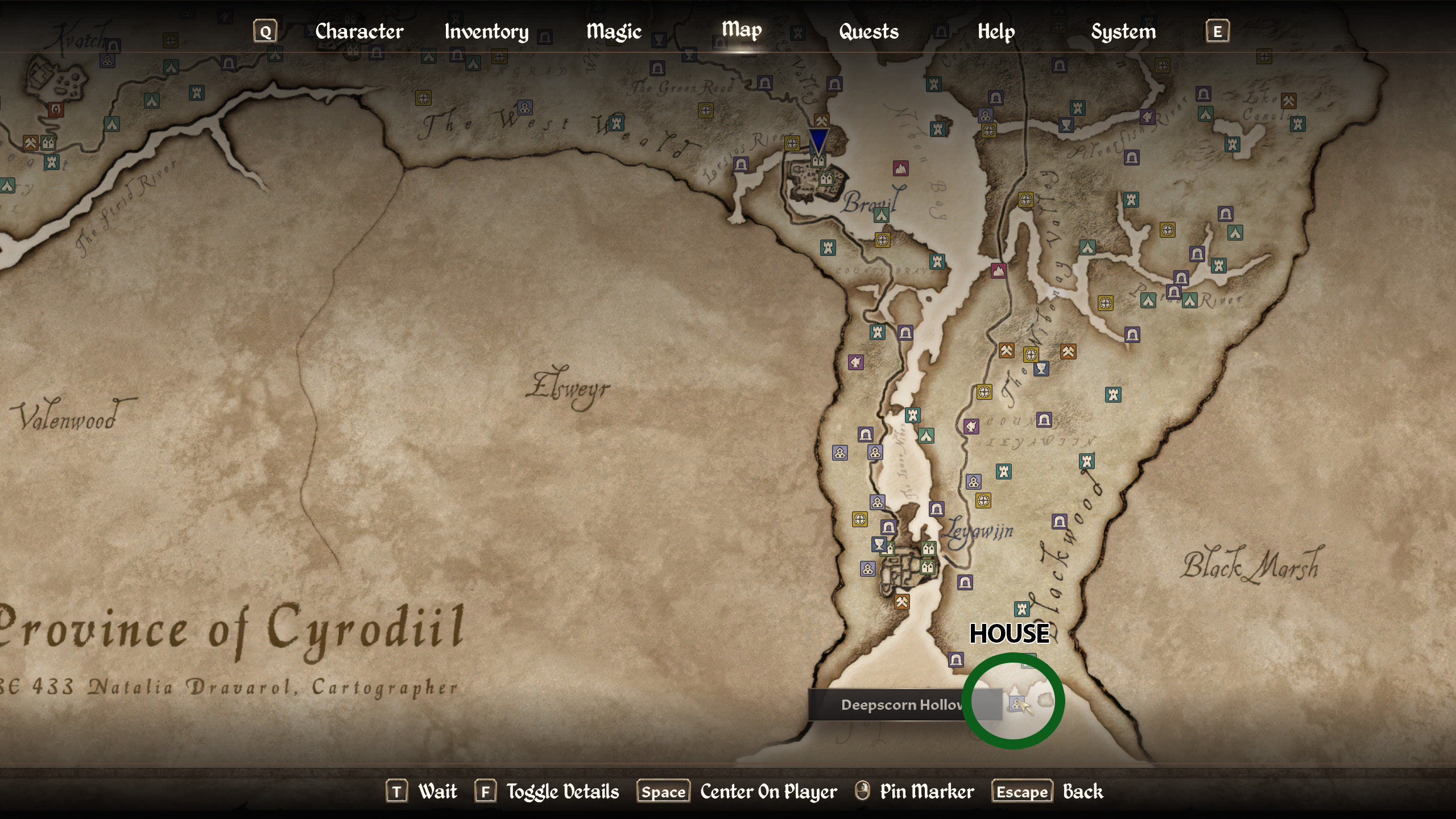 A world map for Oblivion Remastered showing where to find Deepscorn Hollow