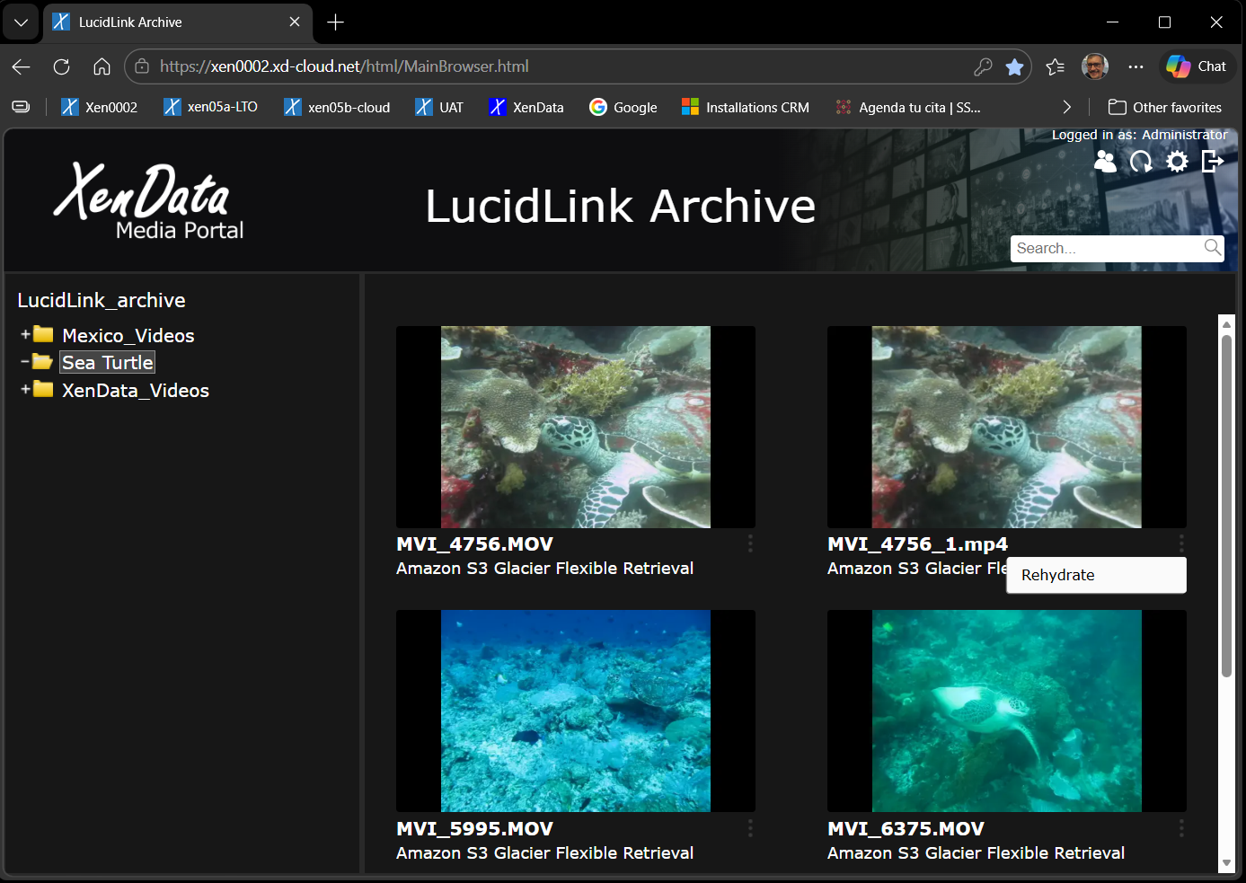 XenData screen shot of LucidLink Archive interface