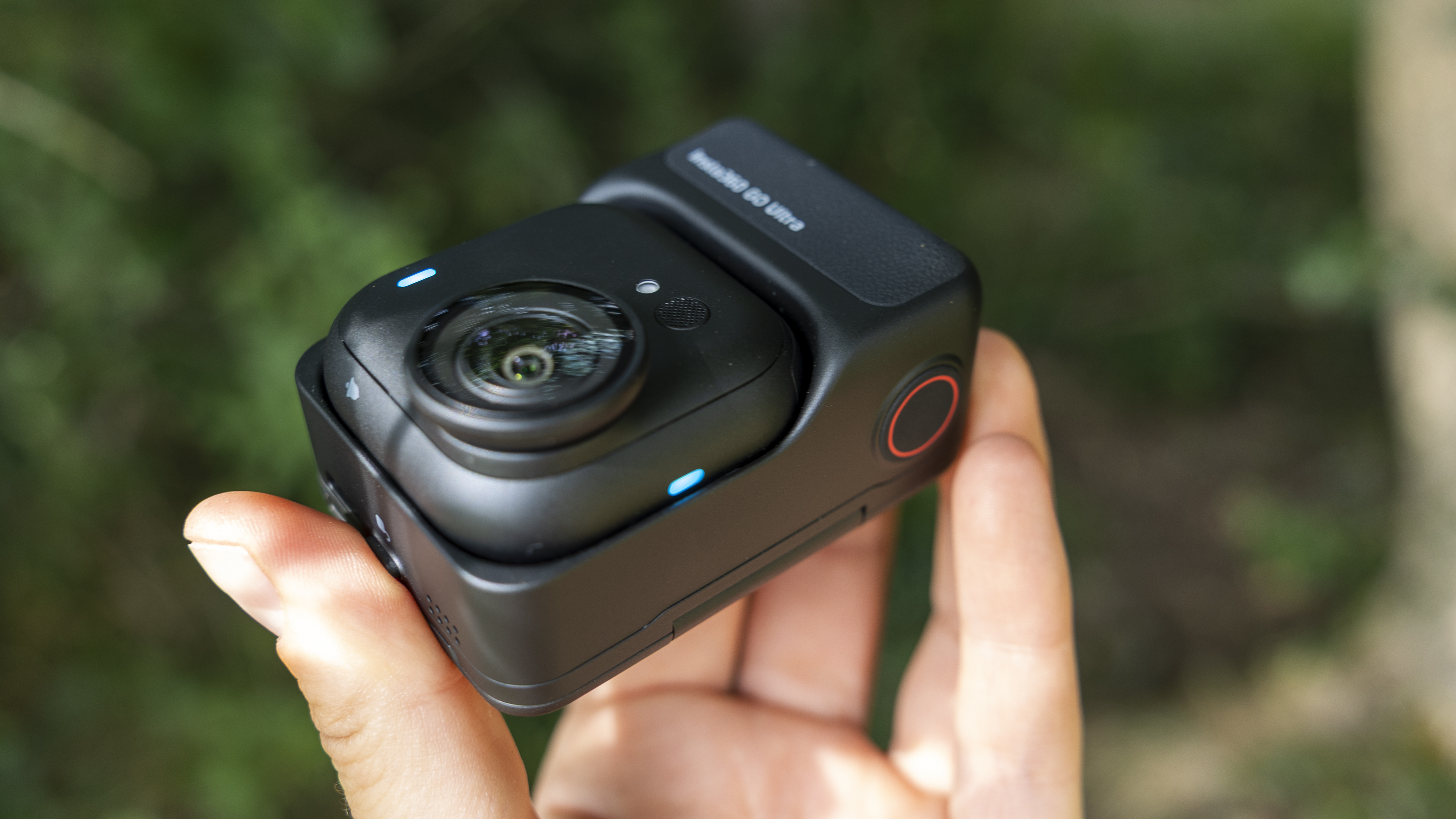 An angled view of the Insta360 GO Ultra camera