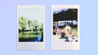 A photo of the river Avon in Bath next to a photo of a mannequin's legs, taken on a Fujifilm Instax mini 12 instant camera