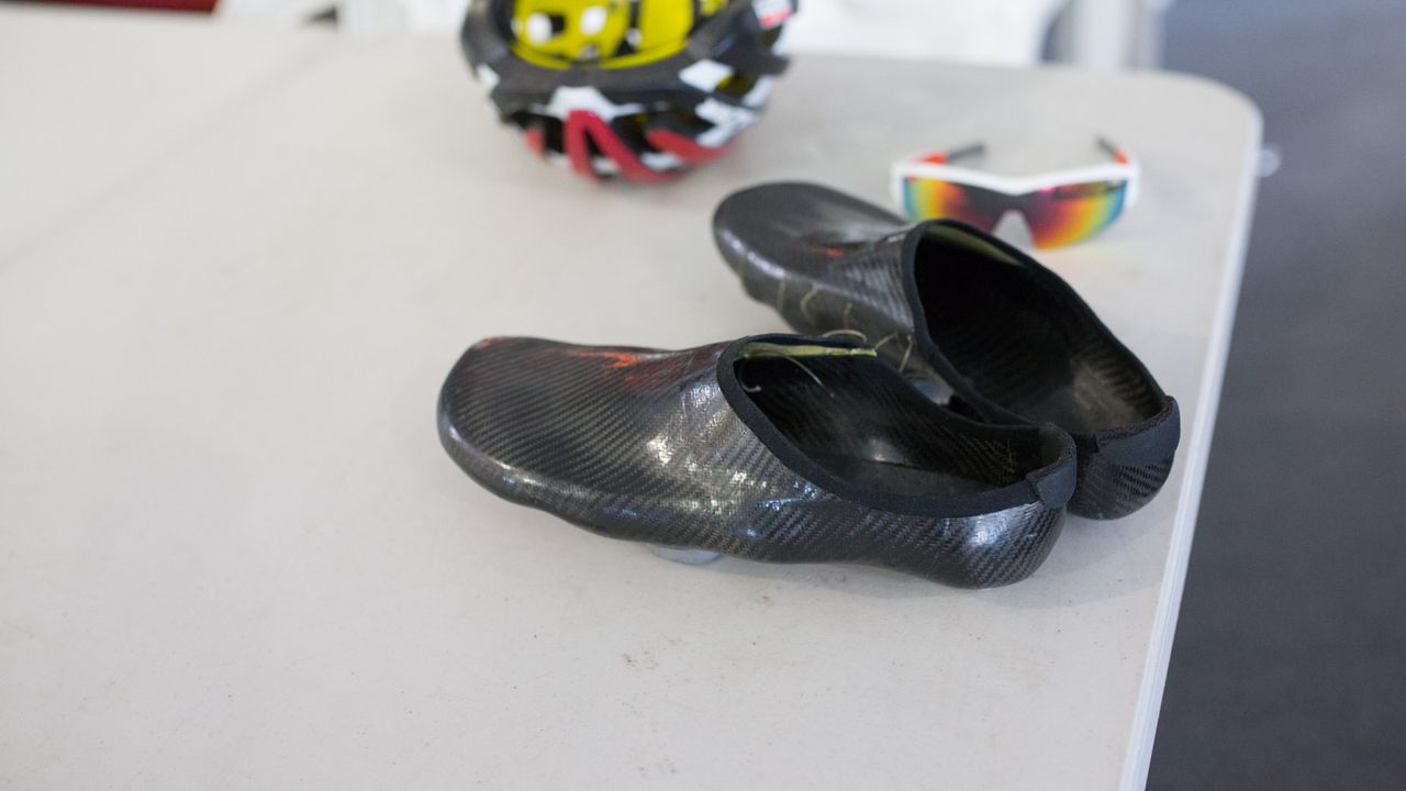As usual Adam Hansen was wearing his custom home made carbon fiber shoes