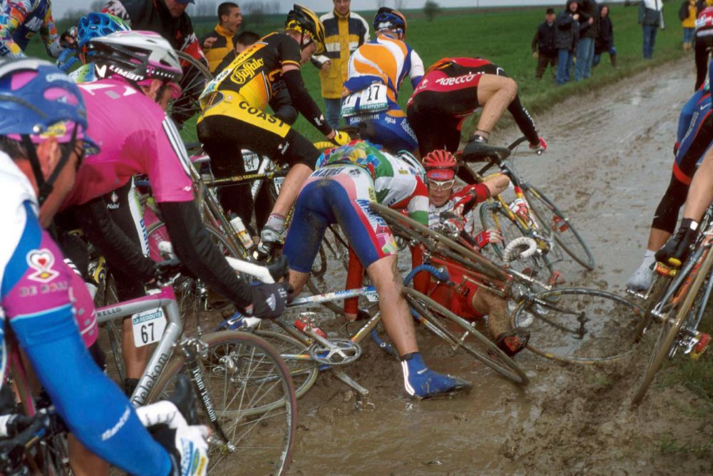 A crash in Paris-Roubaix in 2001