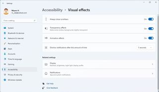 Accessibility Visual Effects Settings