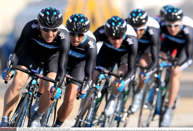 Bradley Wiggins leads Team Sky to the stage win in the 2010 Tour of Qatar