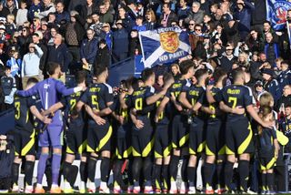 Scotland players sing their anthem ahead of their Euro 2024 warm-up match against Finland in June 2024.