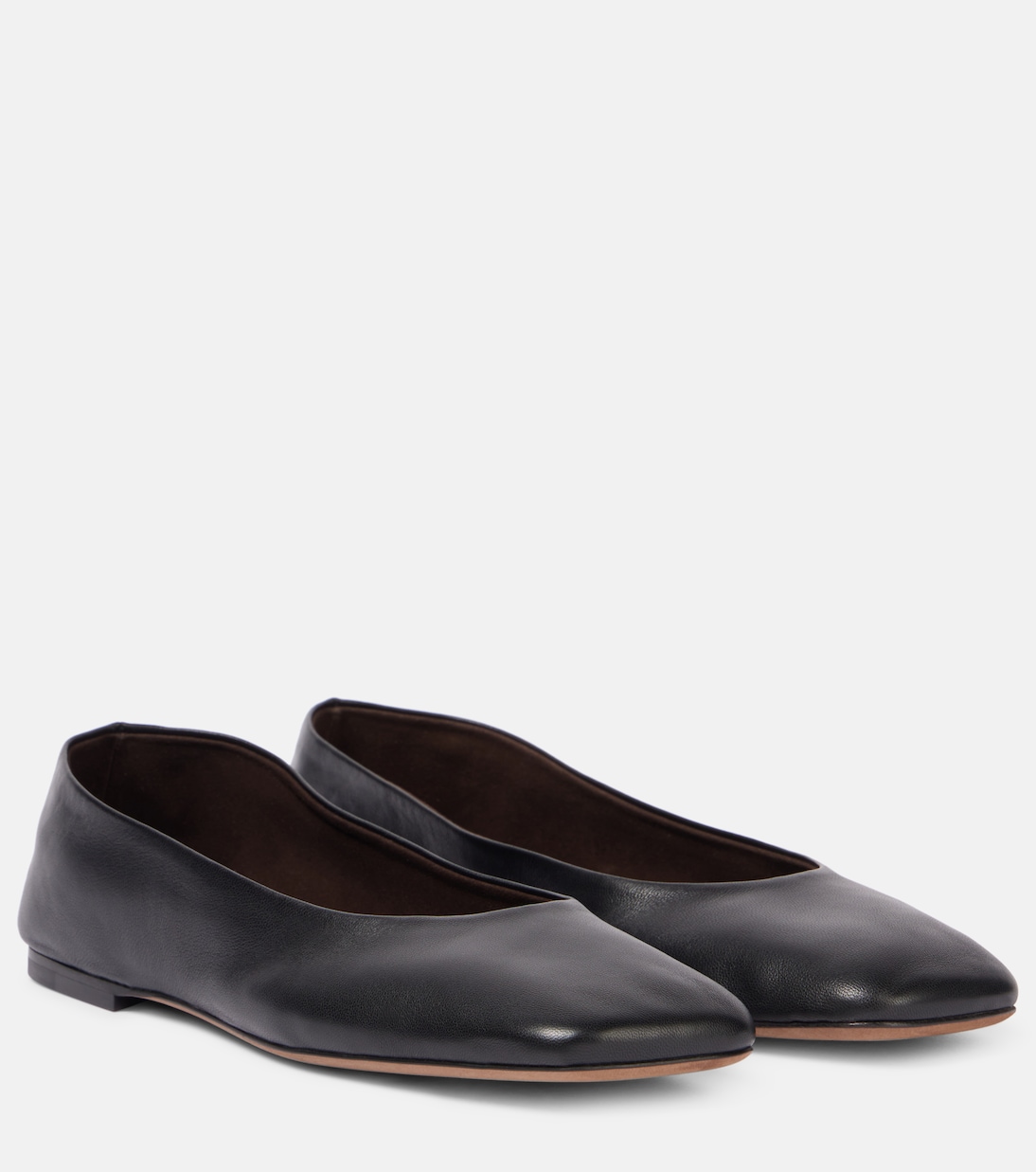 Square Leather Ballet Flats in Black - the Row