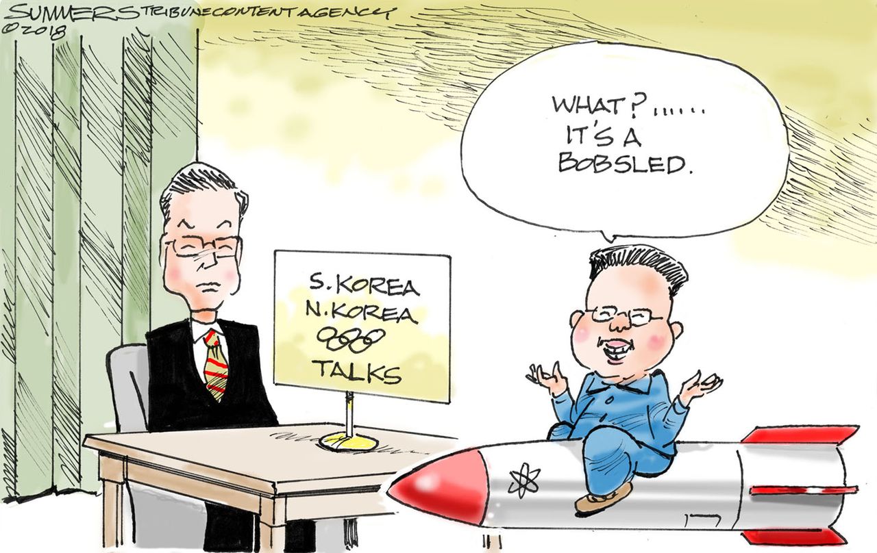 Political cartoon World North Korea South Korea talks Olympics nuclear weapons