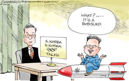 Political cartoon World North Korea South Korea talks Olympics nuclear weapons