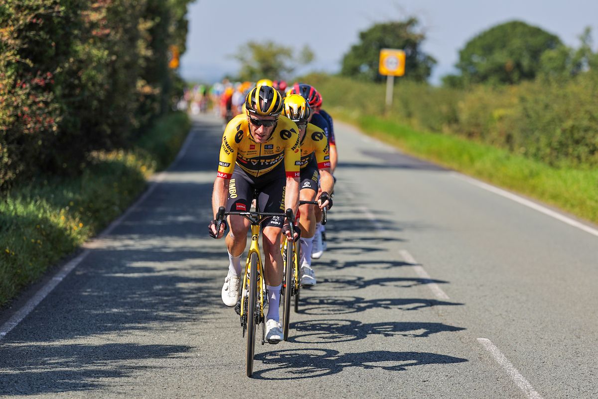 Picture by Alex Whitehead/SWpix.com - 03/09/2023 - Cycling - 2023 Tour of Britain - Stage 2: Wrexham to Wrexham (109.9km) - The Peloton Lead by Team Jumbo Visma