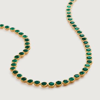 Gold Vermeil Kate Young Gemstone Tennis Necklace Adjustable 41-46cm/16-18' - Green Onyx