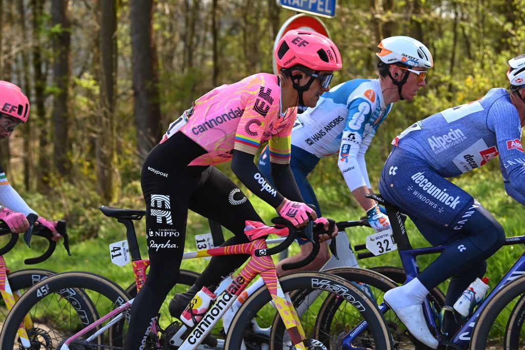 LIEGE BELGIUM APRIL 24 Richard Carapaz of Ecuador and Team EF Education EasyPost competes during the 110th Liege Bastogne Liege 2024 Mens Elite a 2545km one day race from Liege to UCIWT on April 24 2024 in Liege Belgium Photo by Dario BelingheriGetty Images